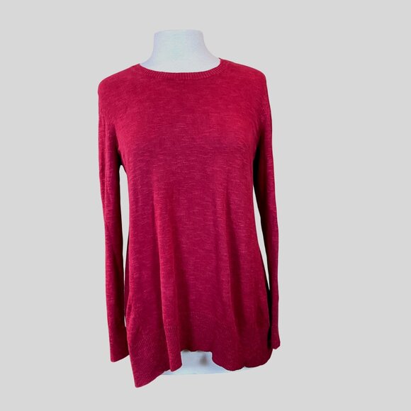 Eileen Fisher Long Sleeve Crewneck Organic Linen & Cotton Red Tunic Sweater M - Picture 1 of 7